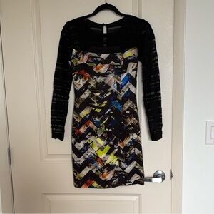 Milly Black and Multicolor Long Sleeve Dress